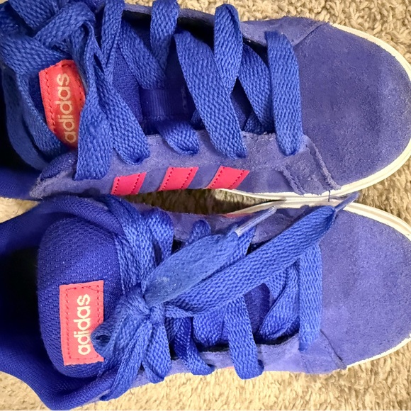 adidas Kids Royal Blue Sneakers with Pink Stripes - Picture 5 of 6